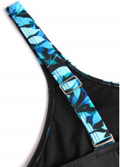 Leaf Print Tie Cyan One Piece Swimdress