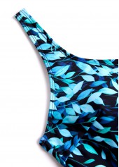 Leaf Print Tie Cyan One Piece Swimdress