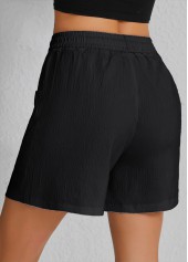 Pocket Elastic Waist Black High Waisted Shorts