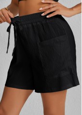Pocket Elastic Waist Black High Waisted Shorts
