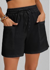 Pocket Elastic Waist Black High Waisted Shorts
