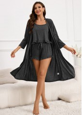 3/4 Sleeve Dark Grey Camisole Shorts and Robe