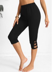 Black Elastic Waist High Waisted Capri Leggings