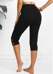 Black Elastic Waist High Waisted Capri Leggings