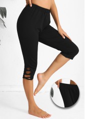 Black Elastic Waist High Waisted Capri Leggings