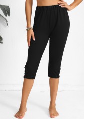 Black Elastic Waist High Waisted Capri Leggings