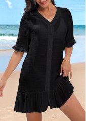 Button Up Lightweight Black Cover Up