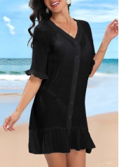 Button Up Lightweight Black Cover Up