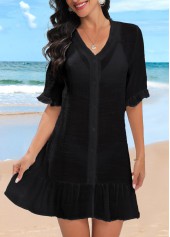Button Up Lightweight Black Cover Up