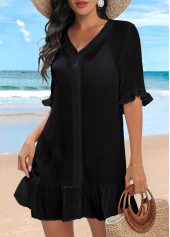 Button Up Lightweight Black Cover Up