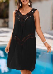Patchwork Black V Neck Cover Up