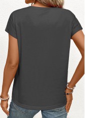Tribal Print Patchwork Dark Grey Short Sleeve T Shirt