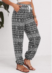 Tribal Print Drawstring Black Jogger Elastic Waist Pants