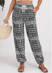 Tribal Print Drawstring Black Jogger Elastic Waist Pants