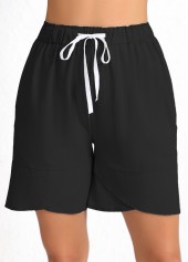 Drawstring Black Elastic Waist High Waisted Shorts