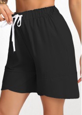Drawstring Black Elastic Waist High Waisted Shorts