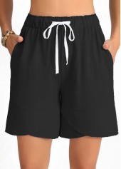 Drawstring Black Elastic Waist High Waisted Shorts