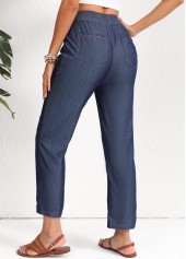 Smocked Elastic Waist High Waisted Navy Pants