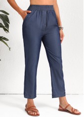 Smocked Elastic Waist High Waisted Navy Pants