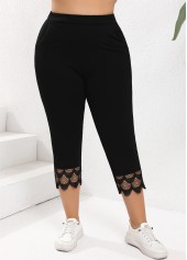 Black Plus Size Patchwork Skinny Elastic Waist Pants
