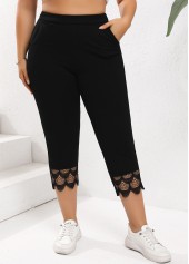 Black Plus Size Patchwork Skinny Elastic Waist Pants