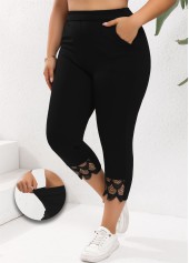 Black Plus Size Patchwork Skinny Elastic Waist Pants