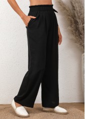 Bowknot Elastic Waist High Waisted Black Pants
