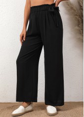 Bowknot Elastic Waist High Waisted Black Pants