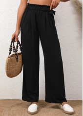 Bowknot Elastic Waist High Waisted Black Pants