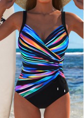 Dazzle Colorful Print Surplice Black One Piece Swimwear
