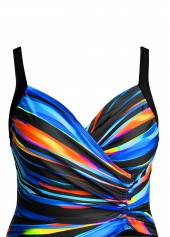 Dazzle Colorful Print Surplice Black One Piece Swimwear
