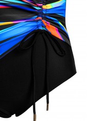Dazzle Colorful Print Surplice Black One Piece Swimwear