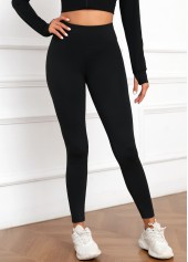 Black Elastic Waist High Waisted Ankle Length Leggings