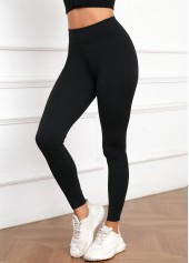 Black Elastic Waist High Waisted Ankle Length Leggings
