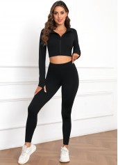 Black Elastic Waist High Waisted Ankle Length Leggings