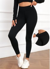 Black Elastic Waist High Waisted Ankle Length Leggings