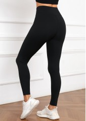 Black Elastic Waist High Waisted Ankle Length Leggings