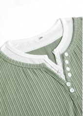 Fake 2in1 Light Green Long Sleeve T Shirt