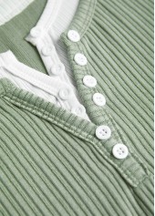 Fake 2in1 Light Green Long Sleeve T Shirt