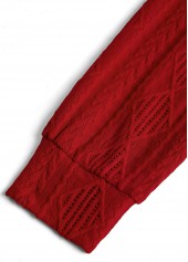 Lace Wine Red Long Sleeve Turn Down Collar Blouse