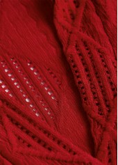 Lace Wine Red Long Sleeve Turn Down Collar Blouse