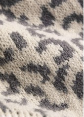 Leopard Patchwork Light Camel Long Sleeve V Neck Sweater