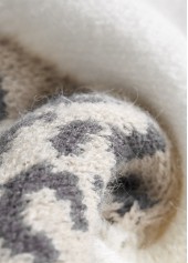 Leopard Patchwork Light Camel Long Sleeve V Neck Sweater