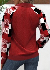 Plus Size Red Patchwork Plaid Long Sleeve Sweatshirt