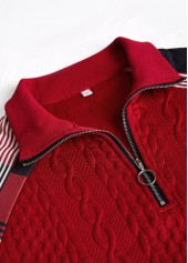 Plus Size Red Patchwork Plaid Long Sleeve Sweatshirt
