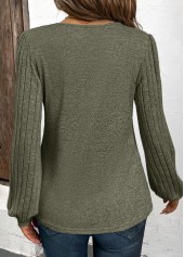 Asymmetry Olive Green Long Sleeve V Neck T Shirt