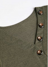Asymmetry Olive Green Long Sleeve V Neck T Shirt