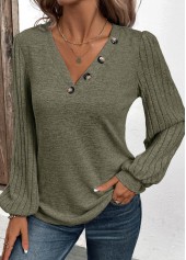 Asymmetry Olive Green Long Sleeve V Neck T Shirt