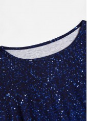 Ombre Patchwork Blue Long Sleeve Round Neck T Shirt