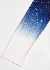 Ombre Patchwork Blue Long Sleeve Round Neck T Shirt